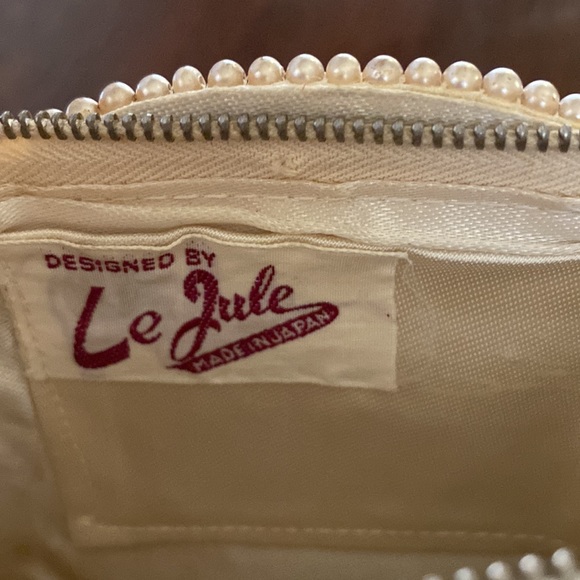 Vintage Le Jule Japan Ivory Beaded Zip Clutch Evening Party Holiday Bag - Picture 6 of 6